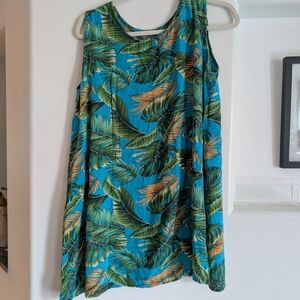 Tropical Leaf Print Sleeveless Tunic